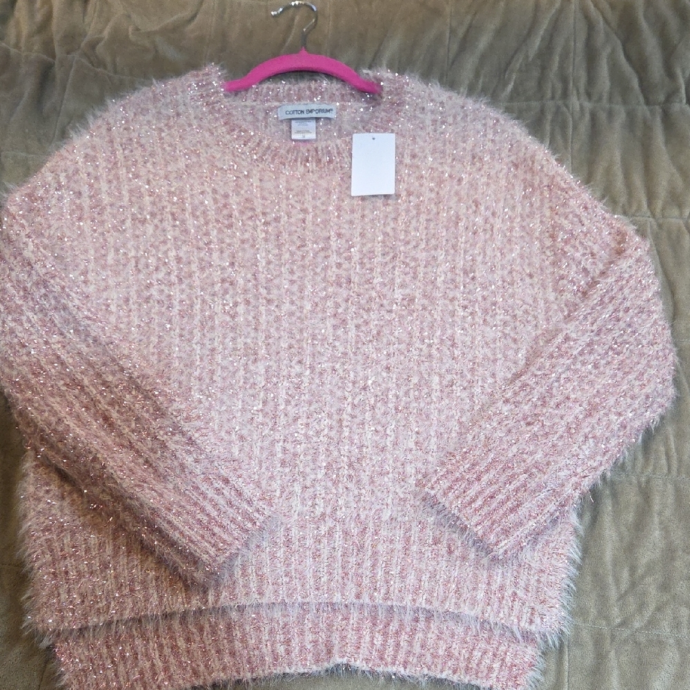 Cotton Emporium Glittery Pink Crew Neck Sweater